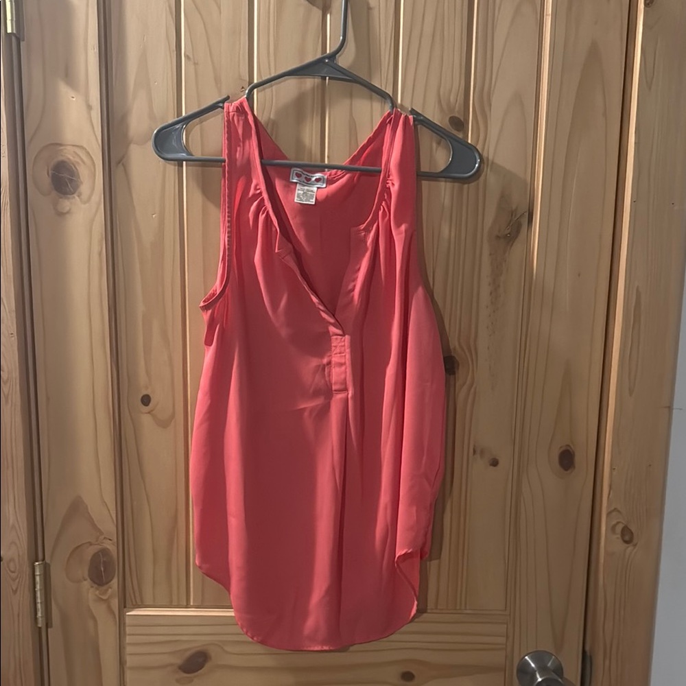 Vibrant Coral V-Neck Women's Blouse